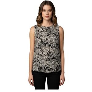 Who What Wear Womens Medium Black Cream Fern Print Sleeveless Shell Blouse Top